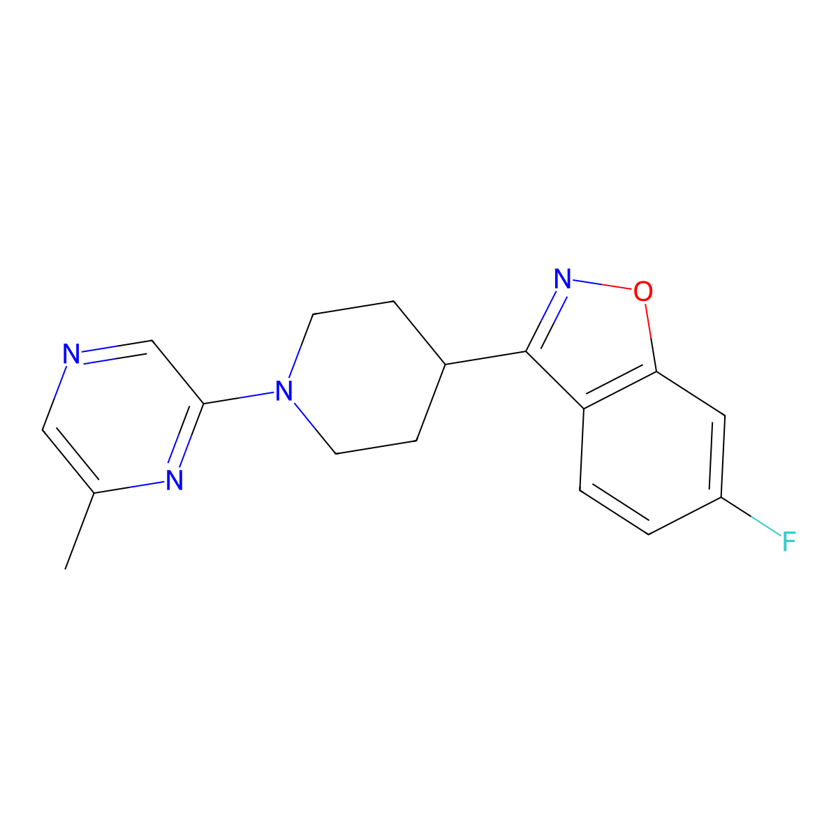 6-Fluoro-3-[1-(6-methylpyrazin-2-yl)piperidin-4-yl]-1,2-benzoxazole molecular structure, CAS 2640902-22-1