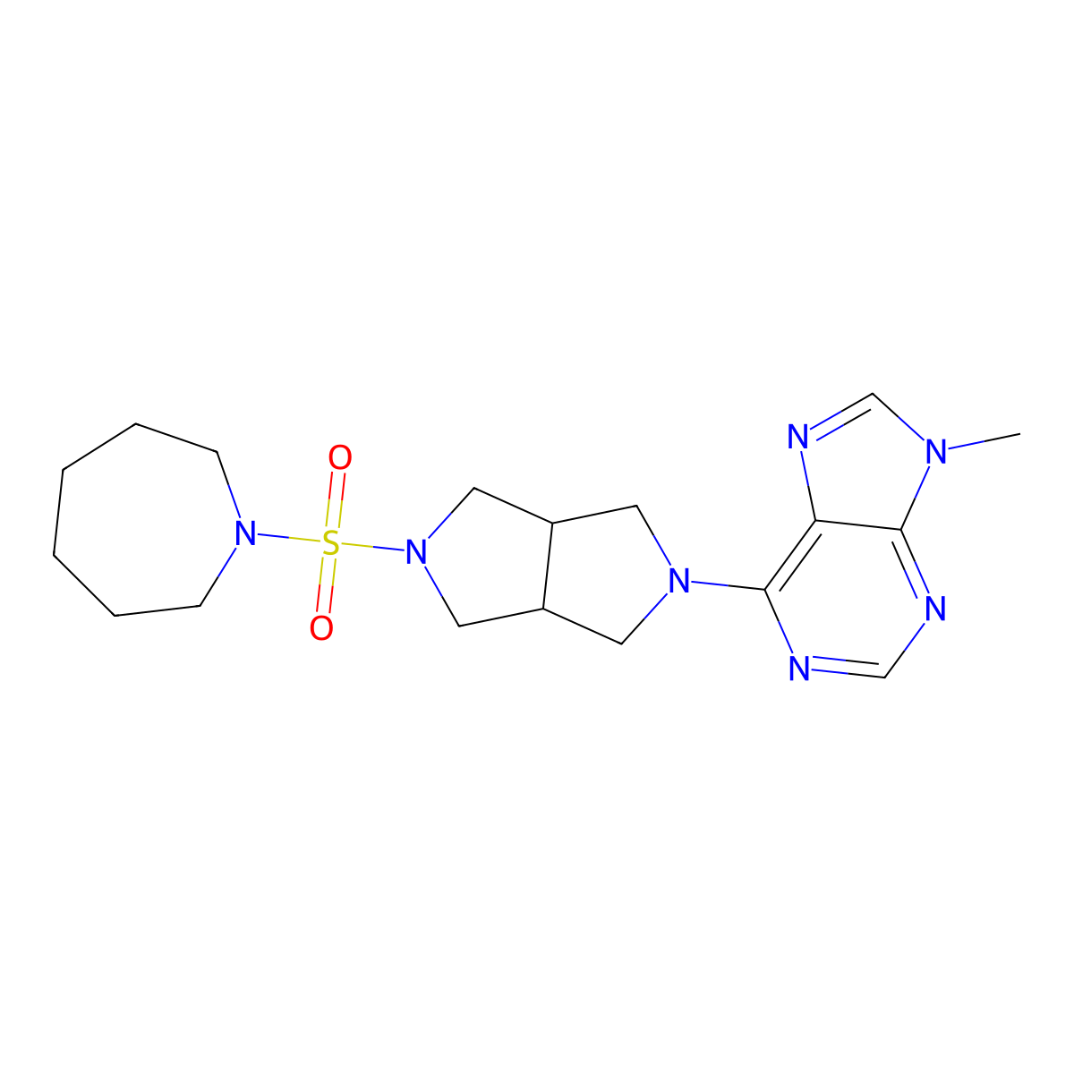 6-[5-(azepane-1-sulfonyl)-octahydropyrrolo[3,4-c]pyrrol-2-yl]-9-methyl-9H-purine molecular structure, CAS 2640902-23-2