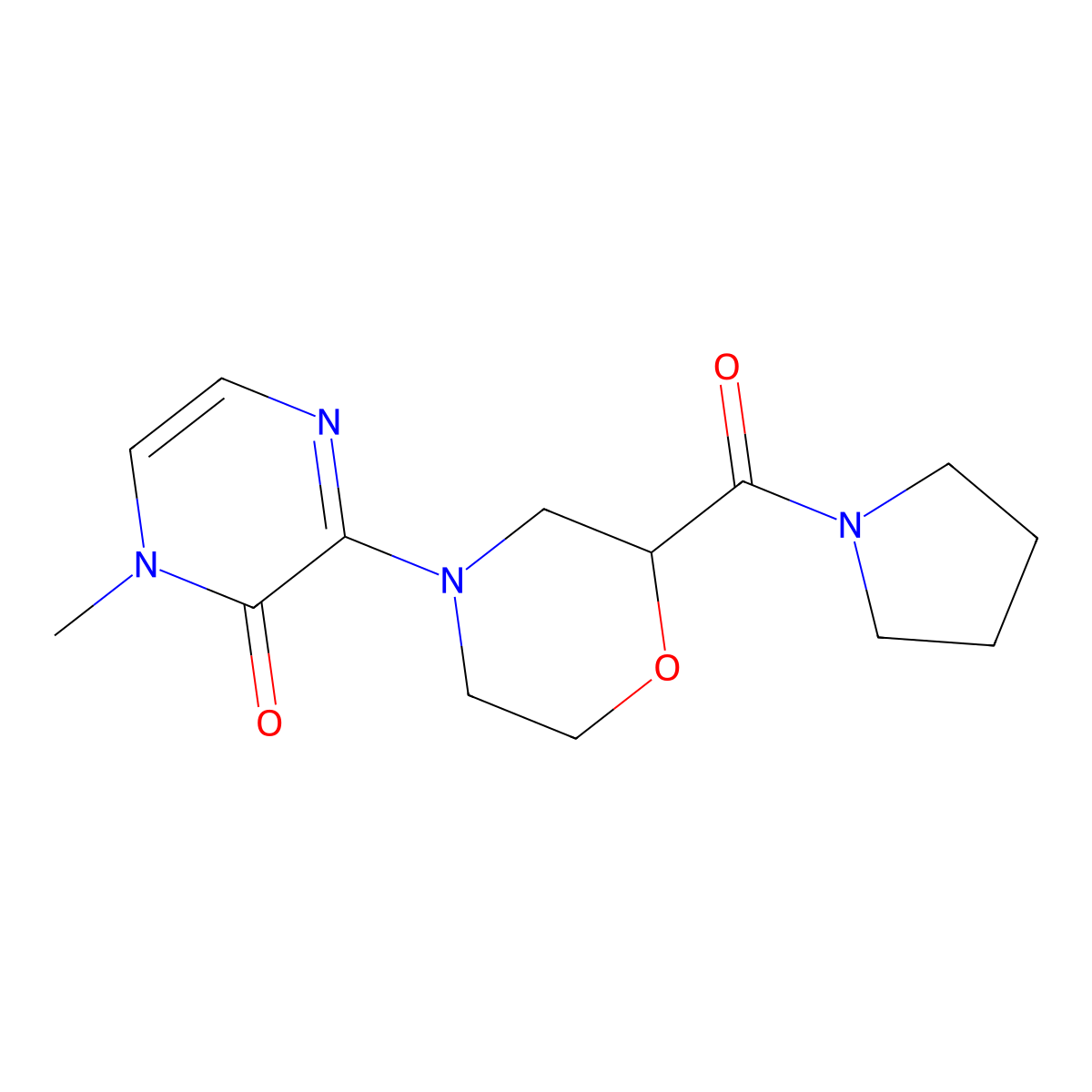 1-Methyl-3-[2-(pyrrolidine-1-carbonyl)morpholin-4-yl]-1,2-dihydropyrazin-2-one molecular structure, CAS 2640902-24-3
