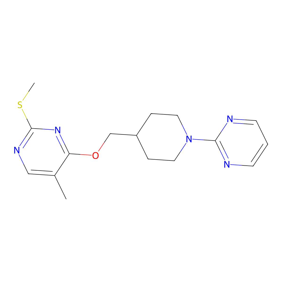5-Methyl-2-(methylsulfanyl)-4-{[1-(pyrimidin-2-yl)piperidin-4-yl]methoxy}pyrimidine molecular structure, CAS 2640902-25-4