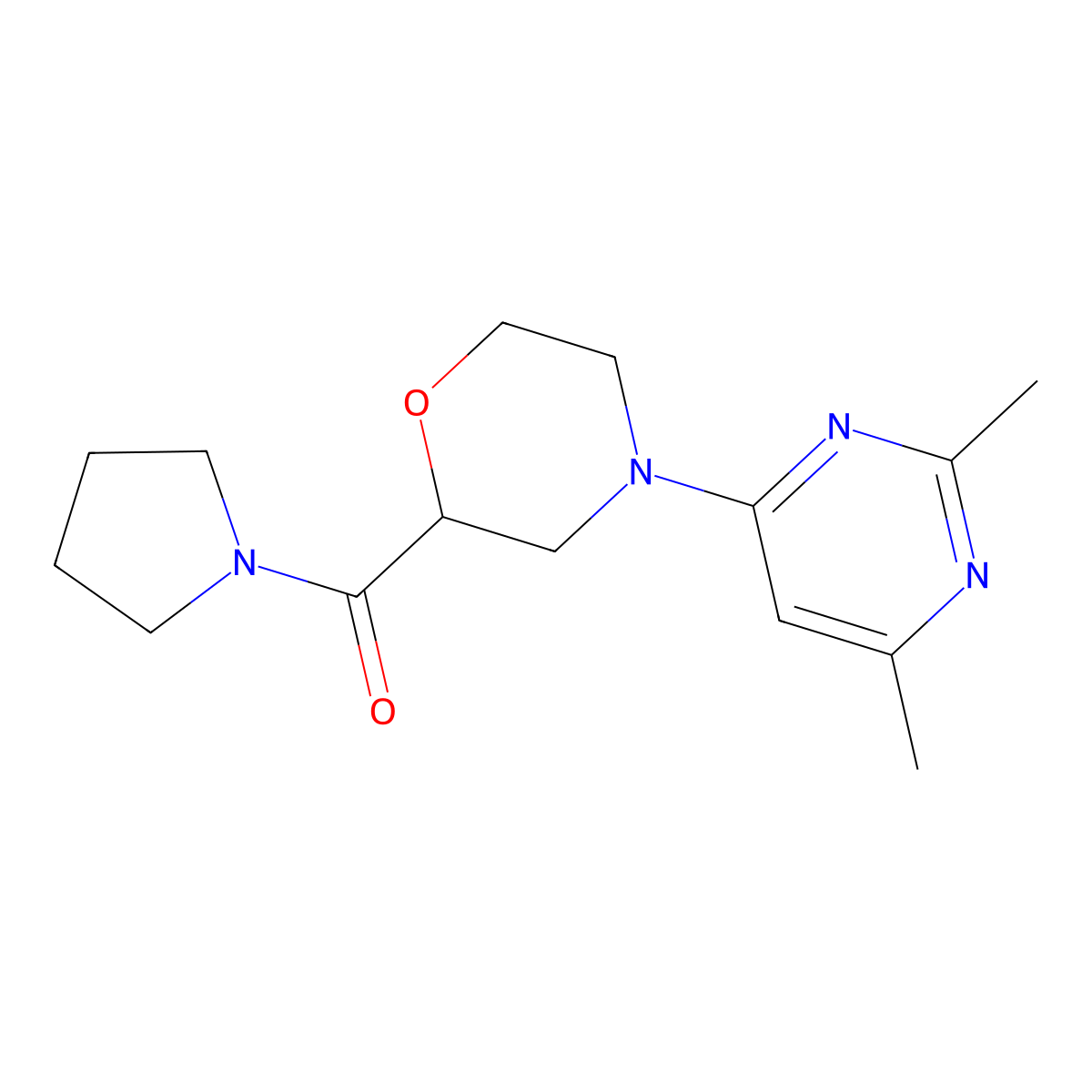 4-(2,6-Dimethylpyrimidin-4-yl)-2-(pyrrolidine-1-carbonyl)morpholine molecular structure, CAS 2640902-31-2
