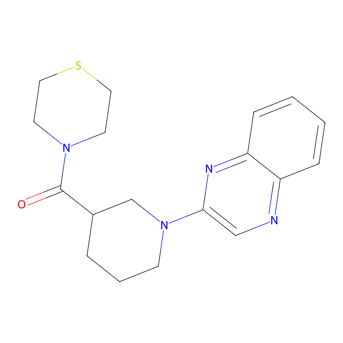 2-[3-(Thiomorpholine-4-carbonyl)piperidin-1-yl]quinoxaline molecular structure, CAS 2640902-34-5