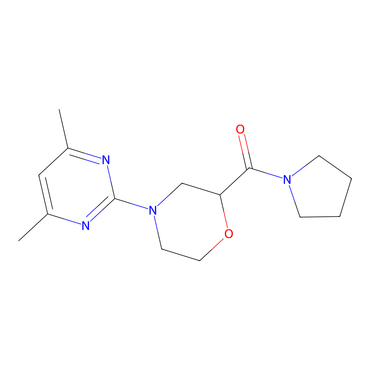 4-(4,6-Dimethylpyrimidin-2-yl)-2-(pyrrolidine-1-carbonyl)morpholine molecular structure, CAS 2640902-36-7