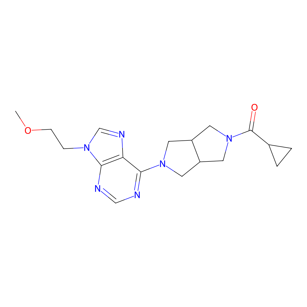 6-{5-cyclopropanecarbonyl-octahydropyrrolo[3,4-c]pyrrol-2-yl}-9-(2-methoxyethyl)-9H-purine molecular structure, CAS 2640902-40-3