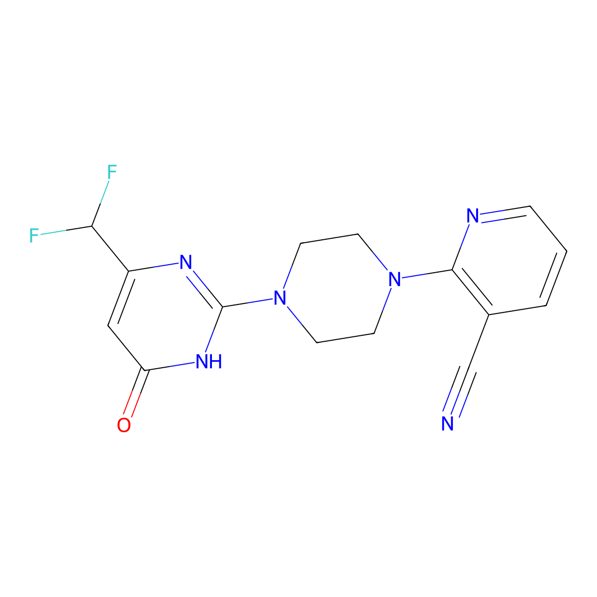 2-{4-[4-(Difluoromethyl)-6-oxo-1,6-dihydropyrimidin-2-yl]piperazin-1-yl}pyridine-3-carbonitrile molecular structure, CAS 2640902-41-4