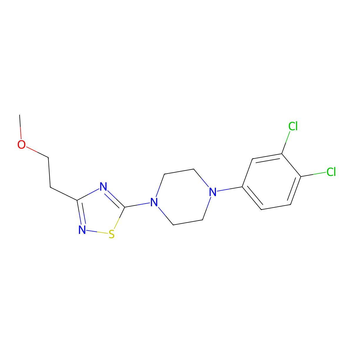 1-(3,4-Dichlorophenyl)-4-[3-(2-methoxyethyl)-1,2,4-thiadiazol-5-yl]piperazine molecular structure, CAS 2640902-44-7