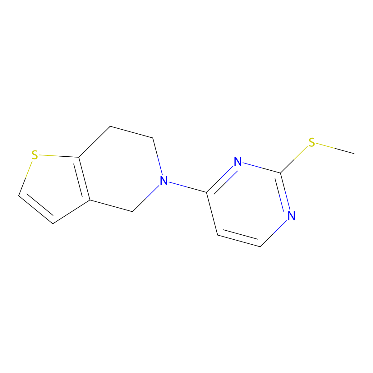 2-(methylsulfanyl)-4-{4H,5H,6H,7H-thieno[3,2-c]pyridin-5-yl}pyrimidine molecular structure, CAS 2640902-52-7