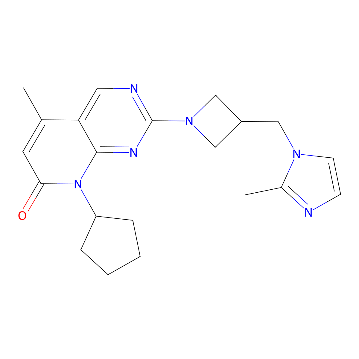8-cyclopentyl-5-methyl-2-{3-[(2-methyl-1H-imidazol-1-yl)methyl]azetidin-1-yl}-7H,8H-pyrido[2,3-d]pyrimidin-7-one molecular structure, CAS 2640902-59-4