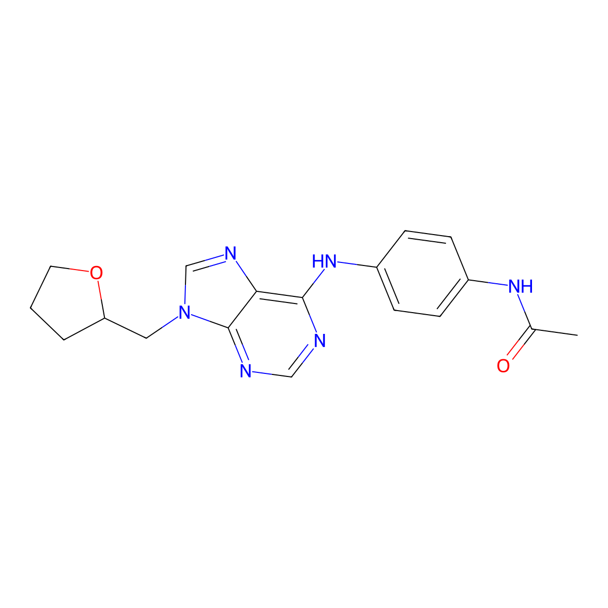 N-[4-({9-[(oxolan-2-yl)methyl]-9H-purin-6-yl}amino)phenyl]acetamide molecular structure, CAS 2640902-60-7