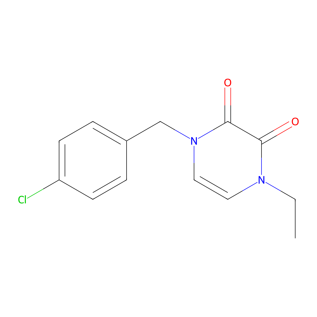 1-[(4-Chlorophenyl)methyl]-4-ethyl-1,2,3,4-tetrahydropyrazine-2,3-dione molecular structure, CAS 2640902-71-0