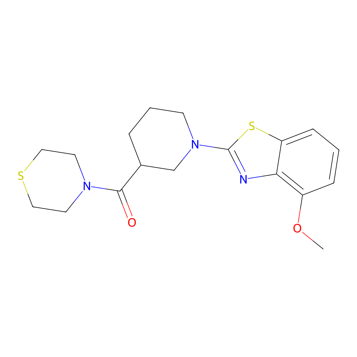 4-Methoxy-2-[3-(thiomorpholine-4-carbonyl)piperidin-1-yl]-1,3-benzothiazole molecular structure, CAS 2640902-74-3
