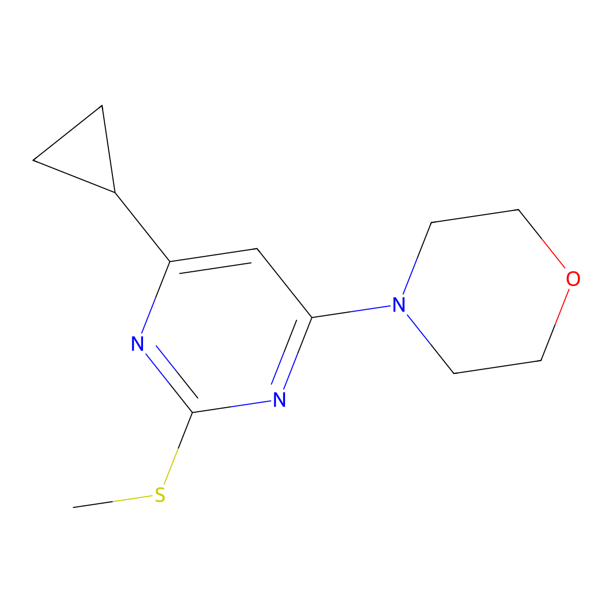 4-[6-Cyclopropyl-2-(methylsulfanyl)pyrimidin-4-yl]morpholine molecular structure, CAS 2640902-77-6
