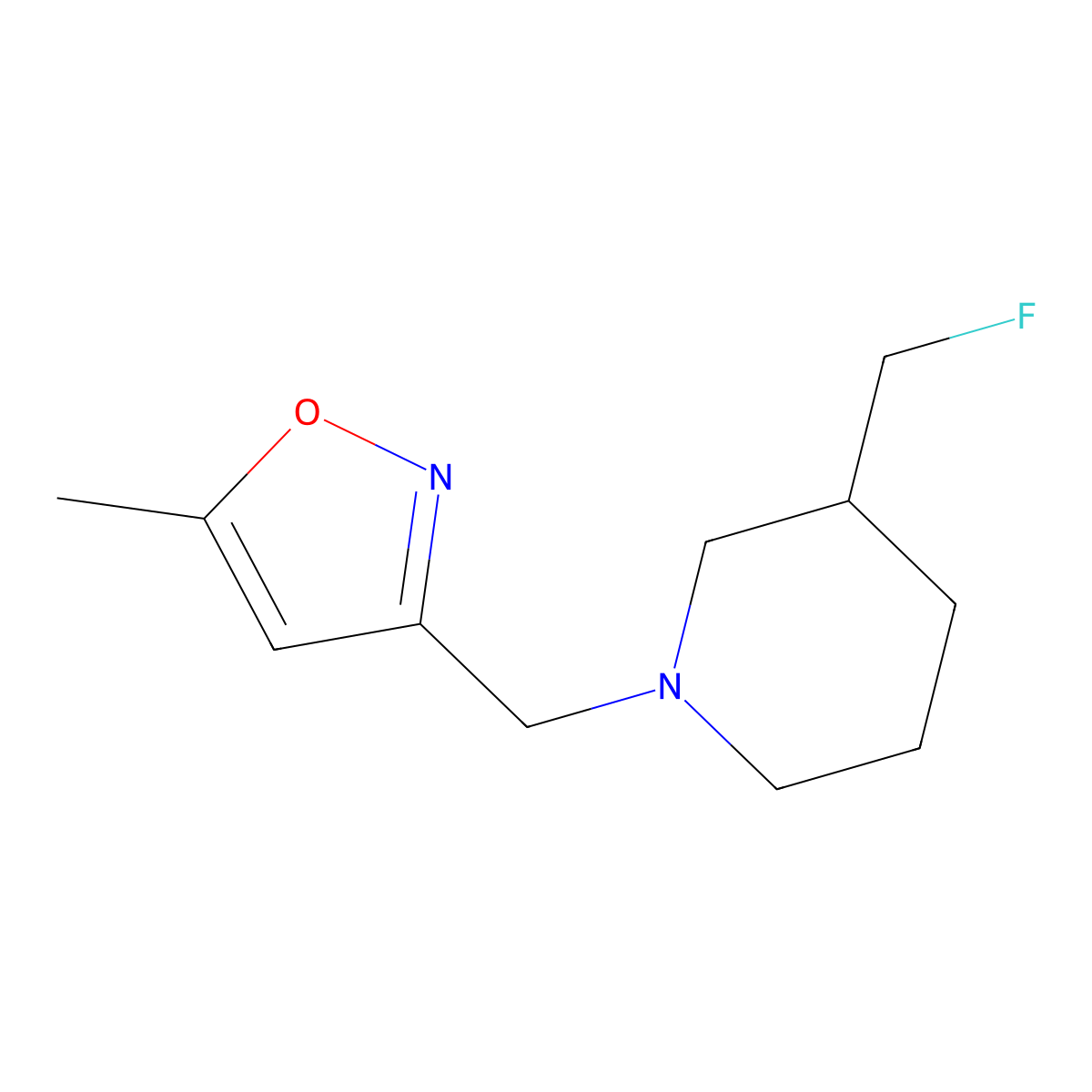3-(Fluoromethyl)-1-[(5-methyl-1,2-oxazol-3-yl)methyl]piperidine molecular structure, CAS 2640902-80-1