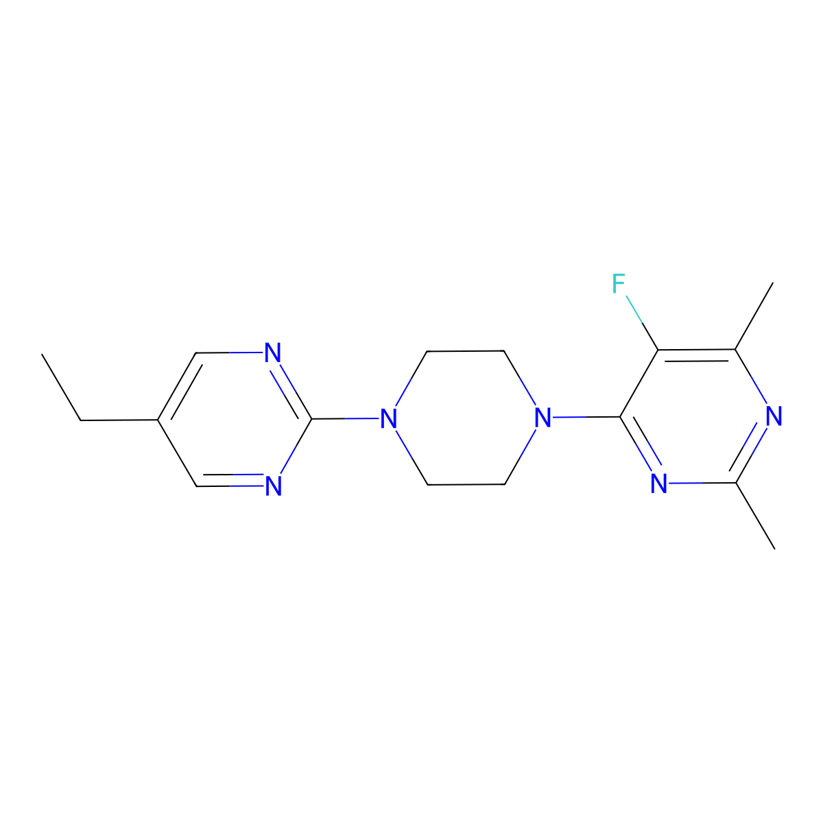 4-[4-(5-Ethylpyrimidin-2-yl)piperazin-1-yl]-5-fluoro-2,6-dimethylpyrimidine molecular structure, CAS 2640902-81-2