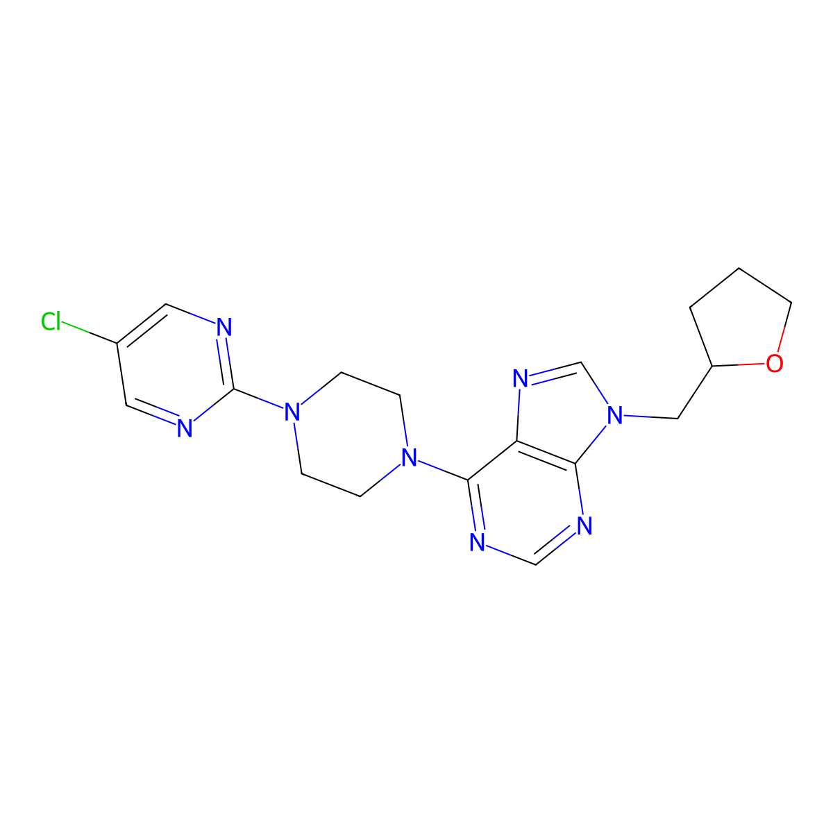 6-[4-(5-chloropyrimidin-2-yl)piperazin-1-yl]-9-[(oxolan-2-yl)methyl]-9H-purine molecular structure, CAS 2640902-82-3