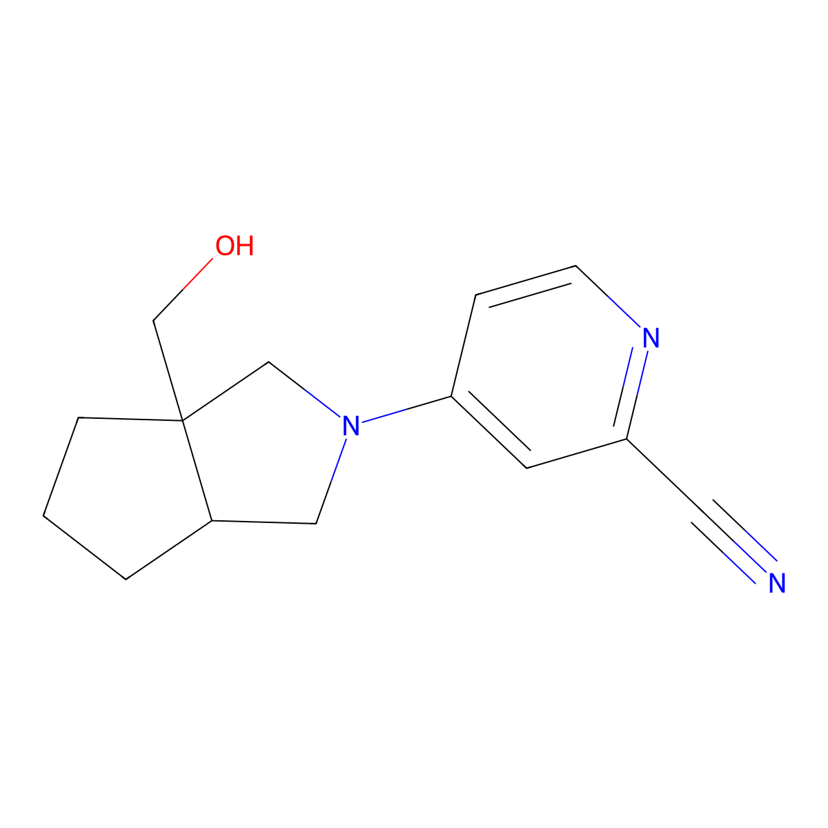 4-[3a-(Hydroxymethyl)-octahydrocyclopenta[c]pyrrol-2-yl]pyridine-2-carbonitrile molecular structure, CAS 2640902-86-7