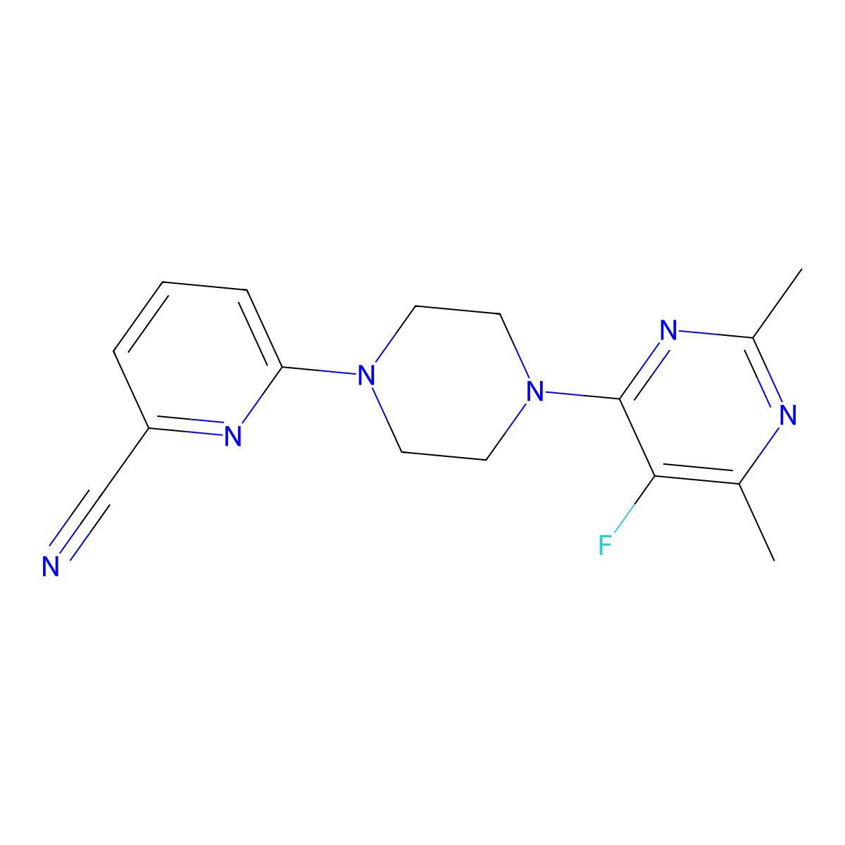 6-[4-(5-Fluoro-2,6-dimethylpyrimidin-4-yl)piperazin-1-yl]pyridine-2-carbonitrile molecular structure, CAS 2640902-88-9