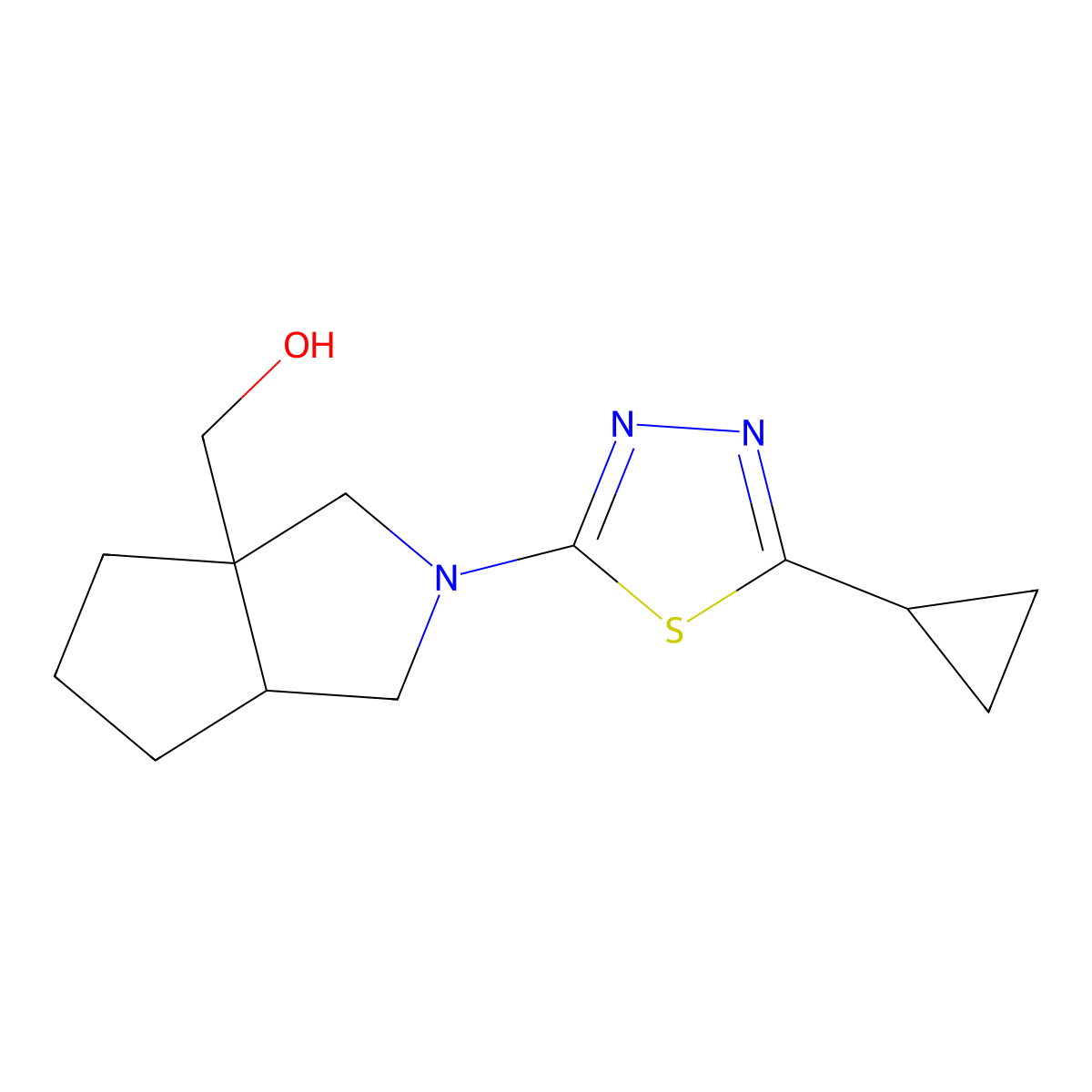 [2-(5-Cyclopropyl-1,3,4-thiadiazol-2-yl)-octahydrocyclopenta[c]pyrrol-3a-yl]methanol molecular structure, CAS 2640902-92-5