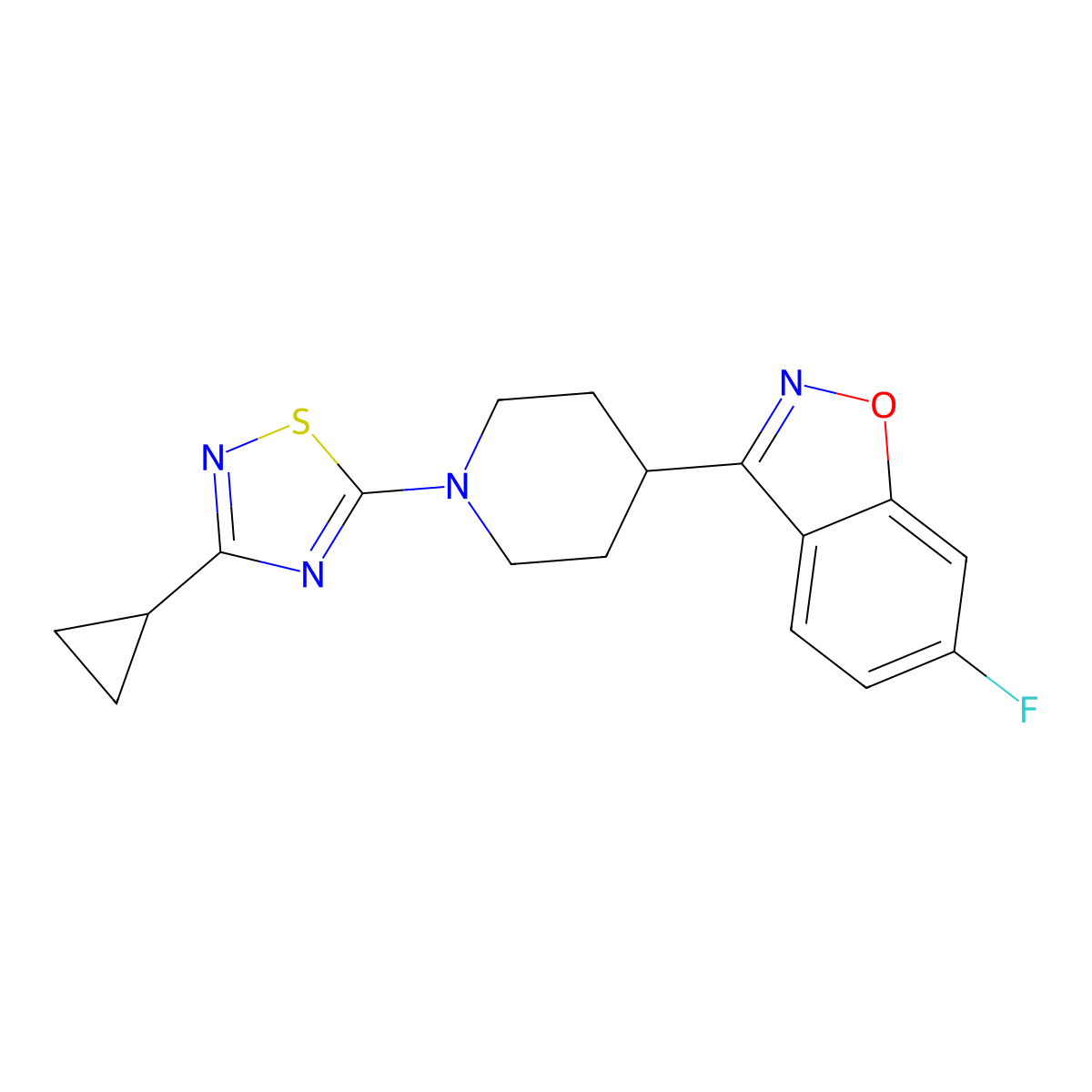 3-[1-(3-Cyclopropyl-1,2,4-thiadiazol-5-yl)piperidin-4-yl]-6-fluoro-1,2-benzoxazole molecular structure, CAS 2640902-94-7