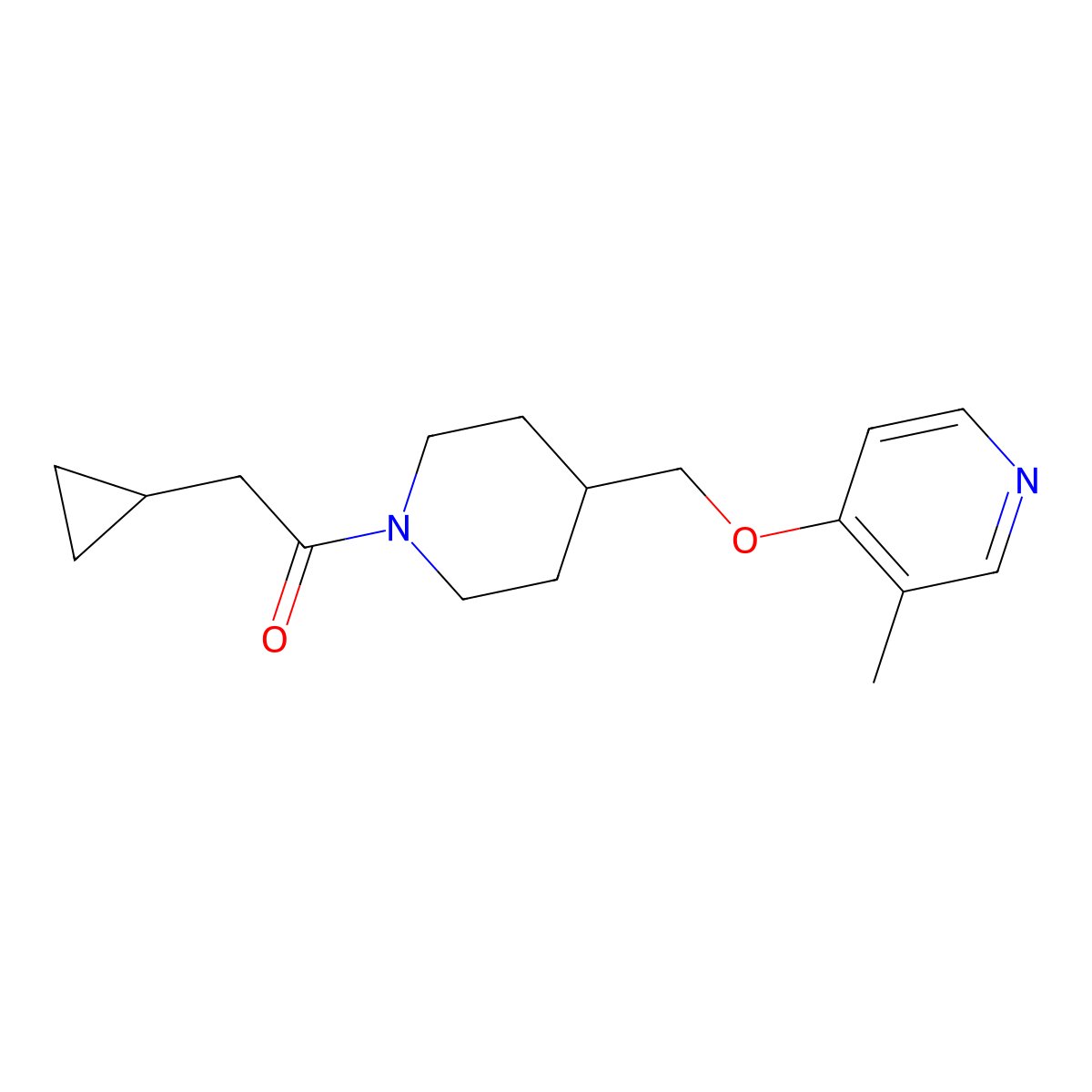 2-Cyclopropyl-1-(4-{[(3-methylpyridin-4-yl)oxy]methyl}piperidin-1-yl)ethan-1-one molecular structure, CAS 2640902-96-9