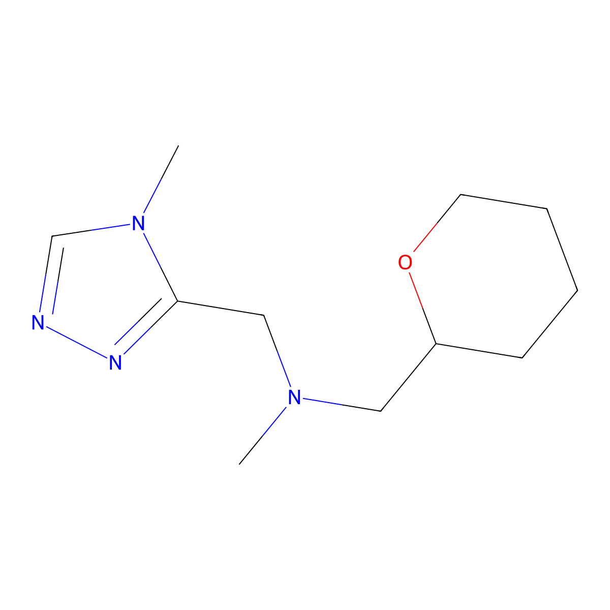 methyl[(4-methyl-4H-1,2,4-triazol-3-yl)methyl][(oxan-2-yl)methyl]amine molecular structure, CAS 2640903-00-8