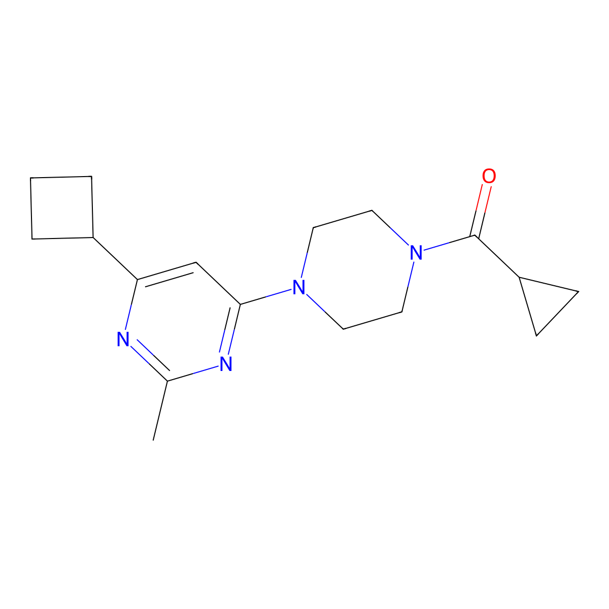 4-Cyclobutyl-6-(4-cyclopropanecarbonylpiperazin-1-yl)-2-methylpyrimidine molecular structure, CAS 2640903-01-9