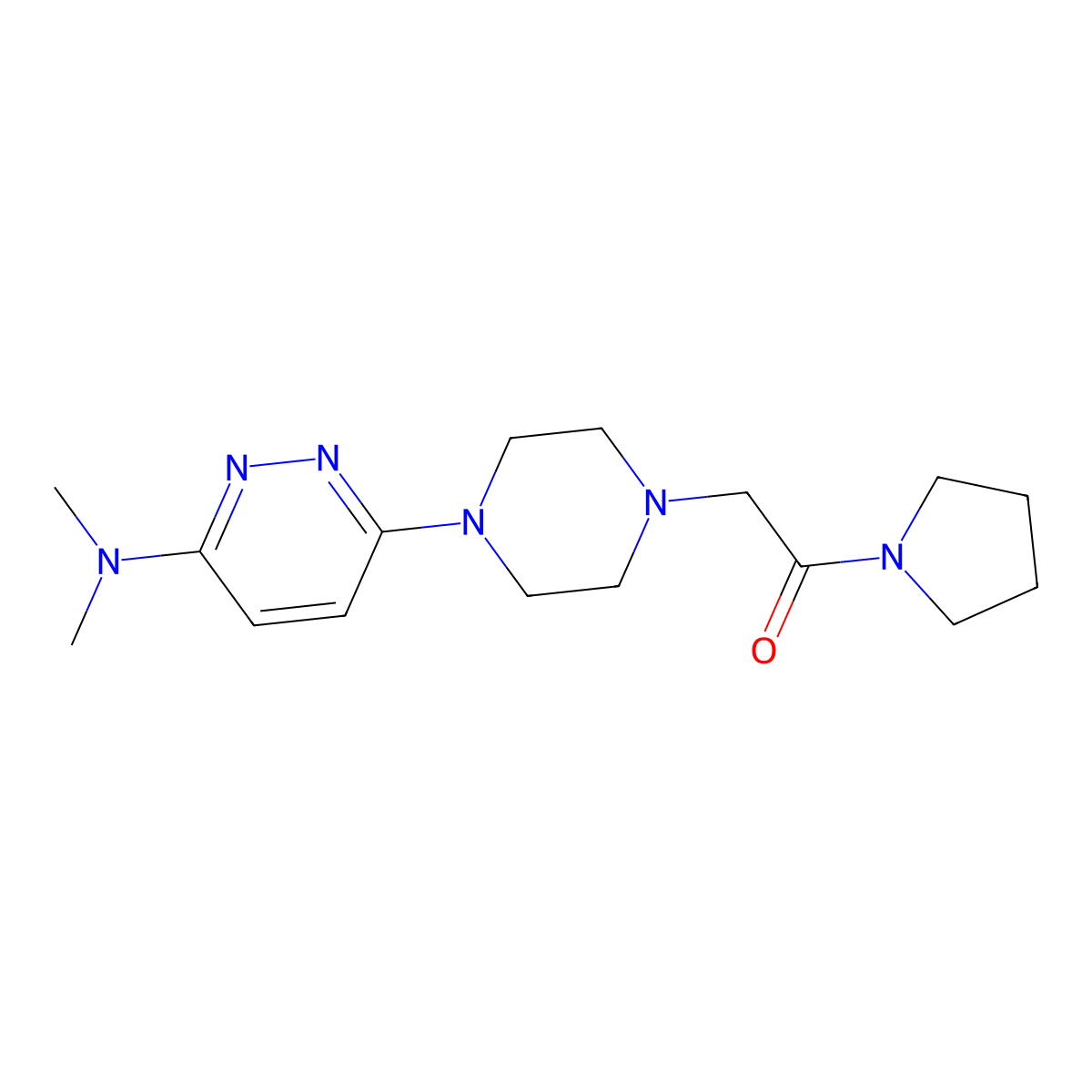 2-{4-[6-(Dimethylamino)pyridazin-3-yl]piperazin-1-yl}-1-(pyrrolidin-1-yl)ethan-1-one molecular structure, CAS 2640903-02-0