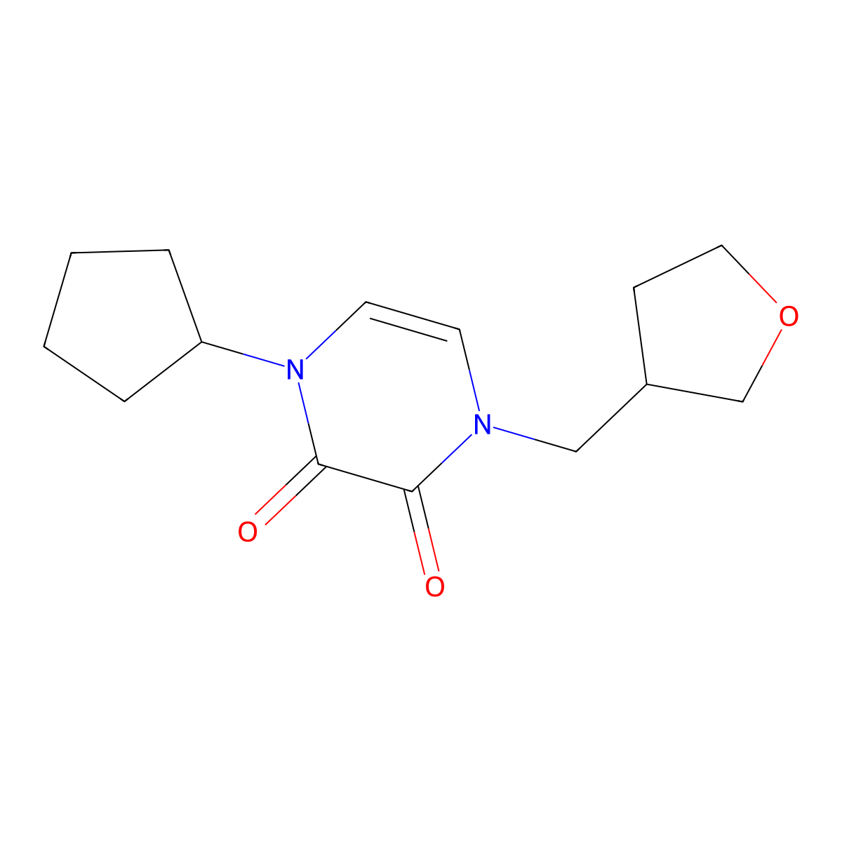 1-Cyclopentyl-4-[(oxolan-3-yl)methyl]-1,2,3,4-tetrahydropyrazine-2,3-dione molecular structure, CAS 2640903-03-1