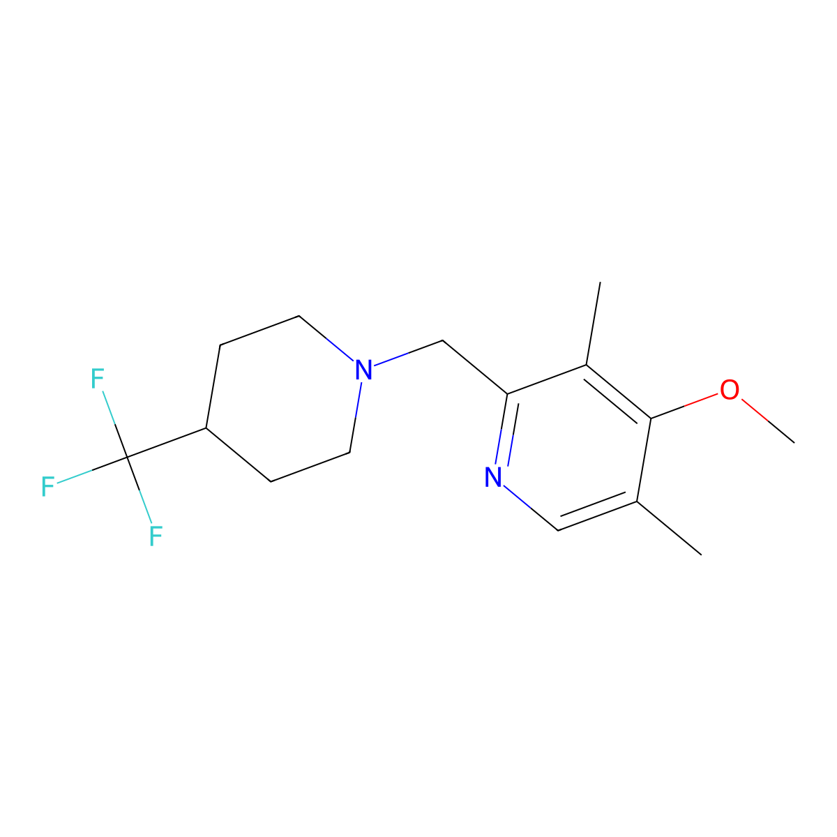 4-Methoxy-3,5-dimethyl-2-{[4-(trifluoromethyl)piperidin-1-yl]methyl}pyridine molecular structure, CAS 2640903-07-5