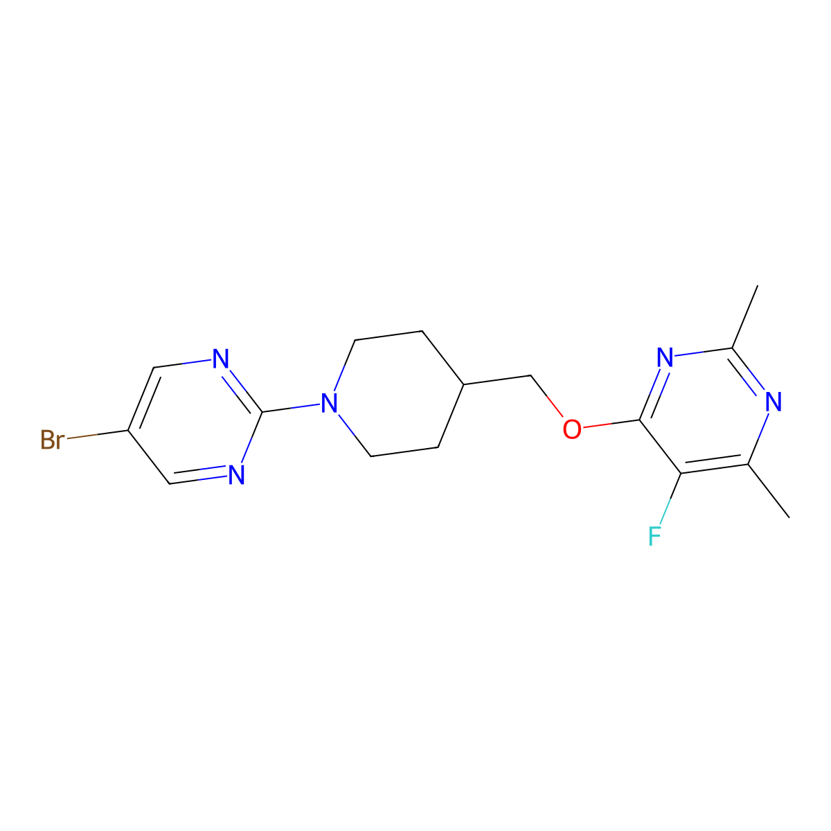 4-{[1-(5-Bromopyrimidin-2-yl)piperidin-4-yl]methoxy}-5-fluoro-2,6-dimethylpyrimidine molecular structure, CAS 2640903-11-1