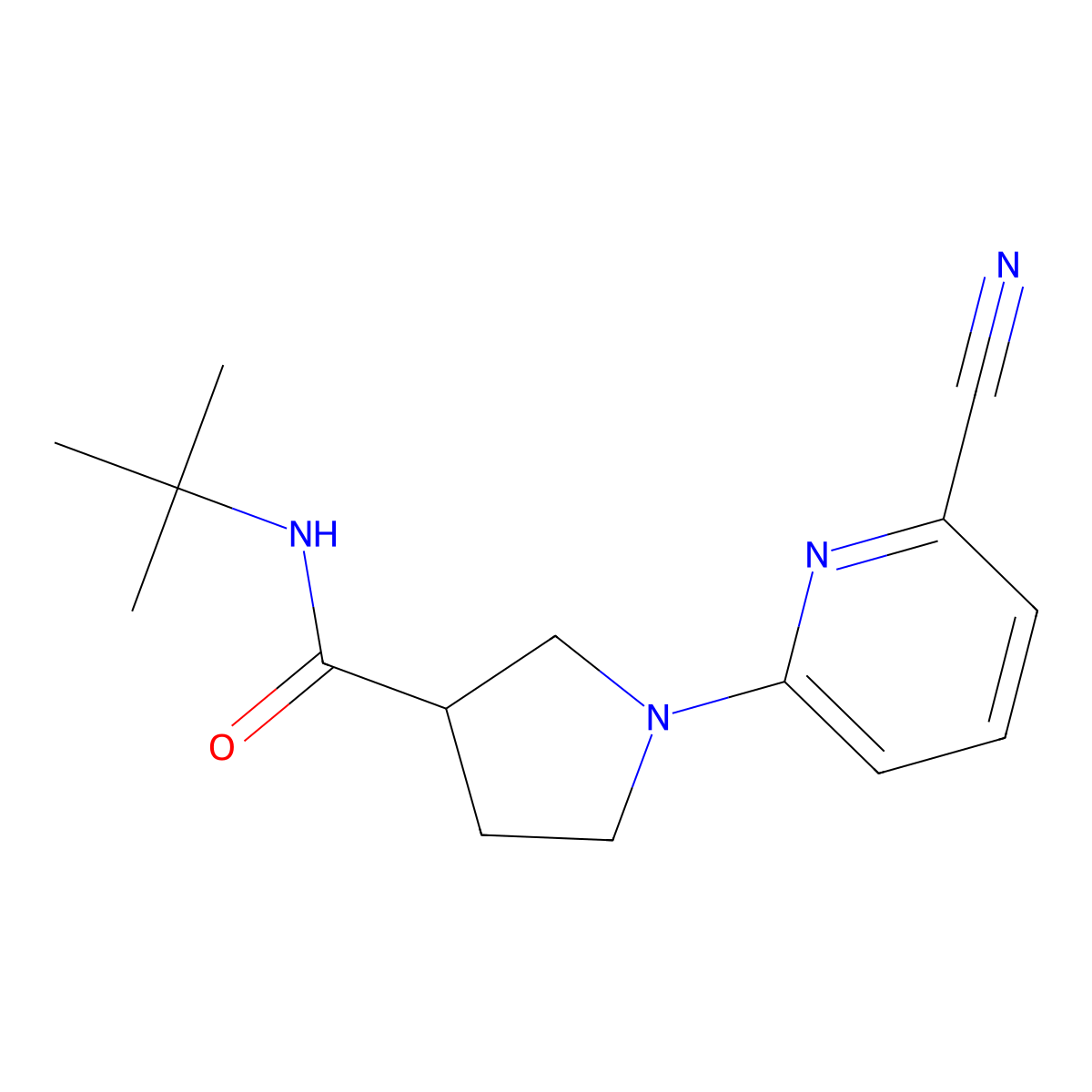 N-tert-butyl-1-(6-cyanopyridin-2-yl)pyrrolidine-3-carboxamide molecular structure, CAS 2640903-13-3
