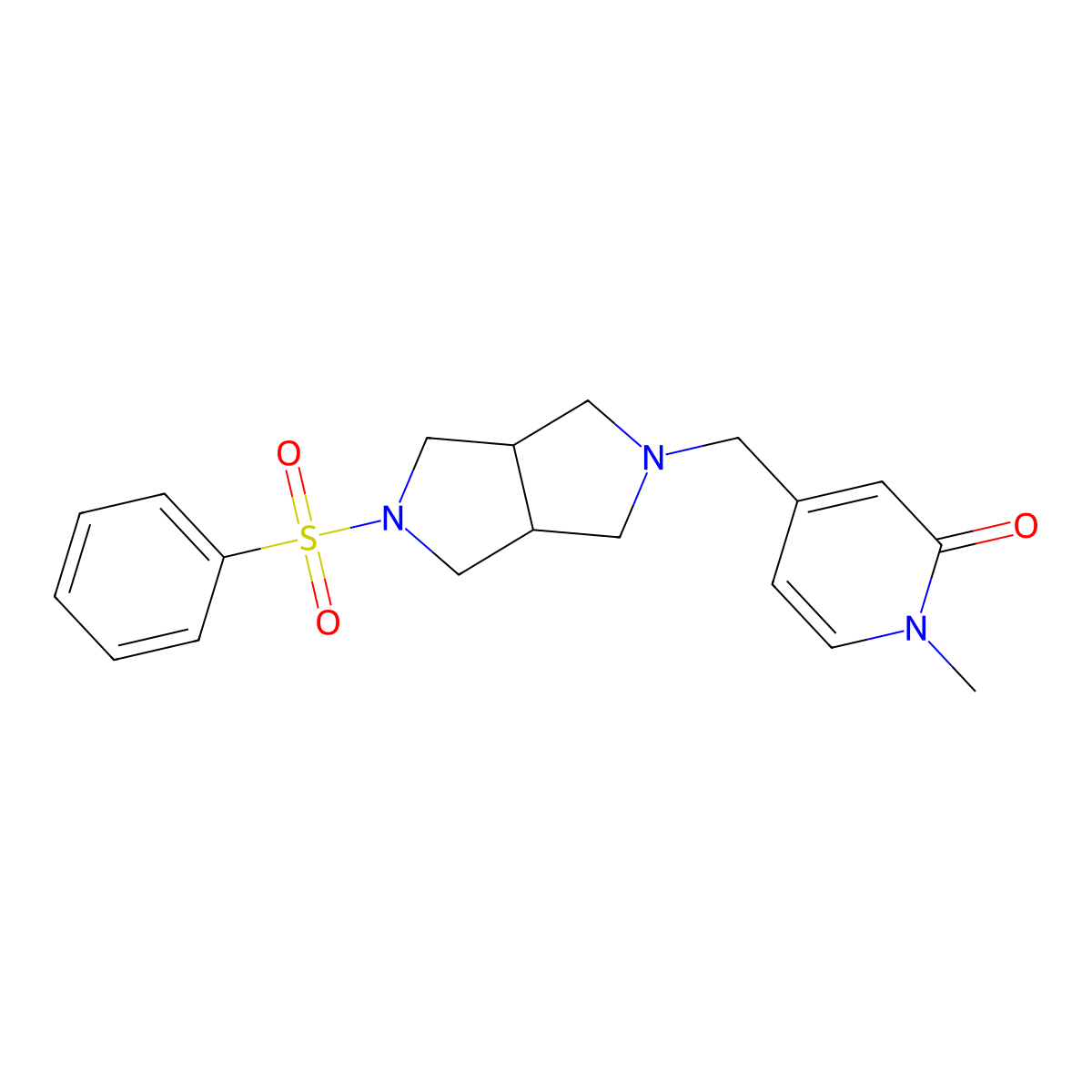 4-{[5-(Benzenesulfonyl)-octahydropyrrolo[3,4-c]pyrrol-2-yl]methyl}-1-methyl-1,2-dihydropyridin-2-one molecular structure, CAS 2640903-15-5