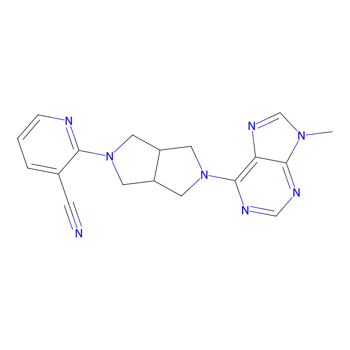 2-[5-(9-methyl-9H-purin-6-yl)-octahydropyrrolo[3,4-c]pyrrol-2-yl]pyridine-3-carbonitrile molecular structure, CAS 2640903-17-7