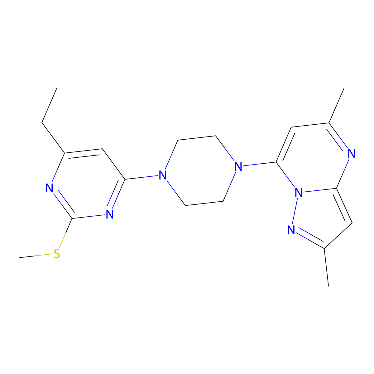 4-(4-{2,5-Dimethylpyrazolo[1,5-a]pyrimidin-7-yl}piperazin-1-yl)-6-ethyl-2-(methylsulfanyl)pyrimidine molecular structure, CAS 2640903-32-6