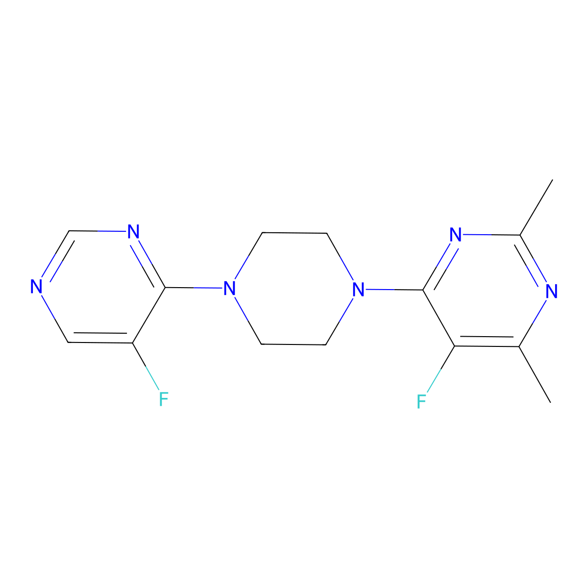 5-Fluoro-4-[4-(5-fluoropyrimidin-4-yl)piperazin-1-yl]-2,6-dimethylpyrimidine molecular structure, CAS 2640903-33-7