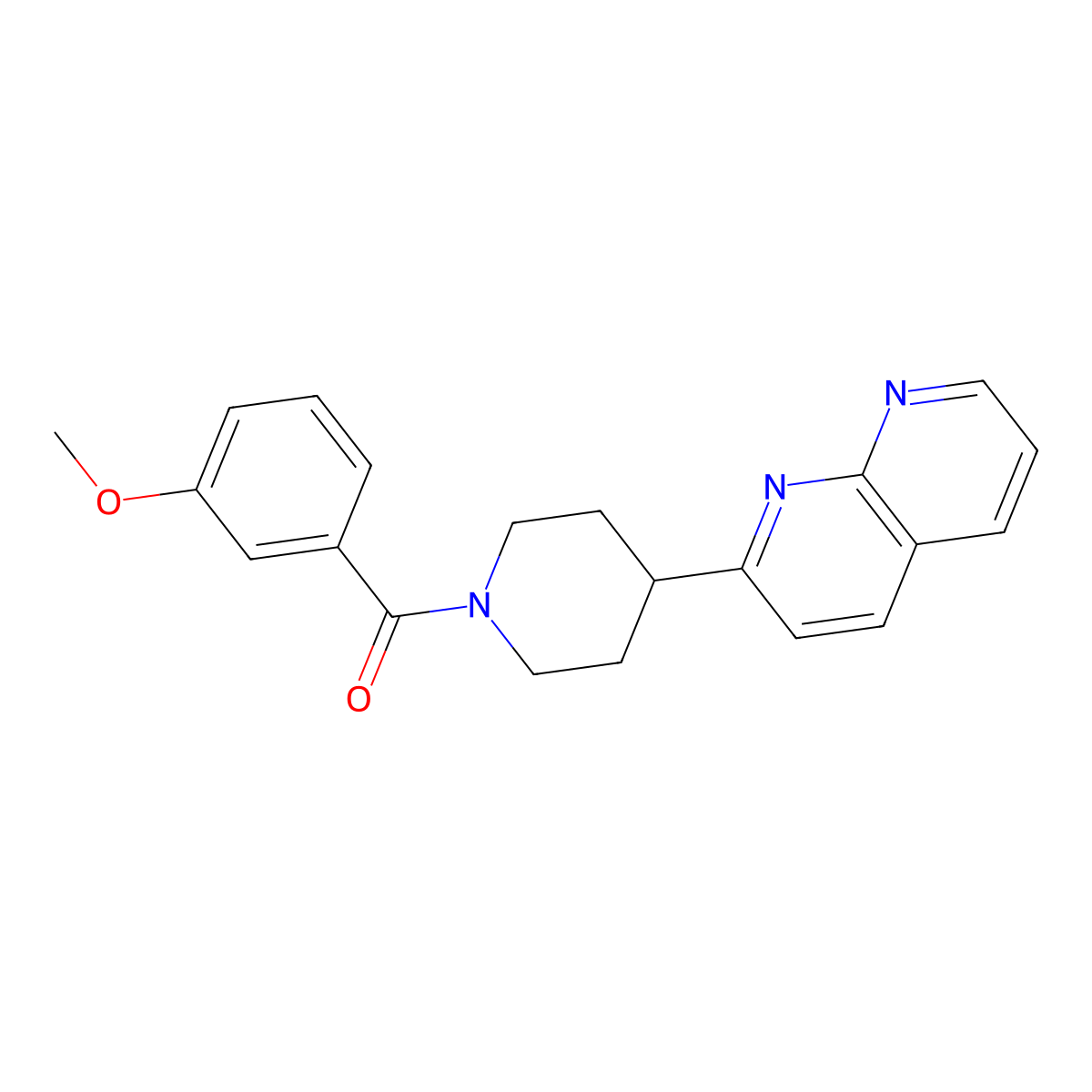 2-[1-(3-Methoxybenzoyl)piperidin-4-yl]-1,8-naphthyridine molecular structure, CAS 2640903-40-6