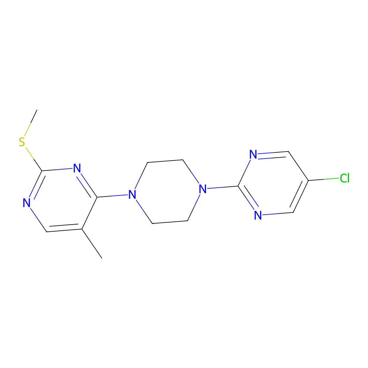4-[4-(5-Chloropyrimidin-2-yl)piperazin-1-yl]-5-methyl-2-(methylsulfanyl)pyrimidine molecular structure, CAS 2640903-45-1