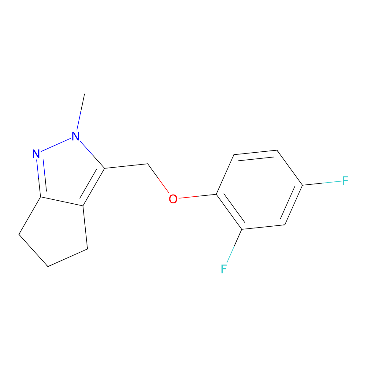 3-[(2,4-difluorophenoxy)methyl]-2-methyl-2H,4H,5H,6H-cyclopenta[c]pyrazole molecular structure, CAS 2640903-52-0