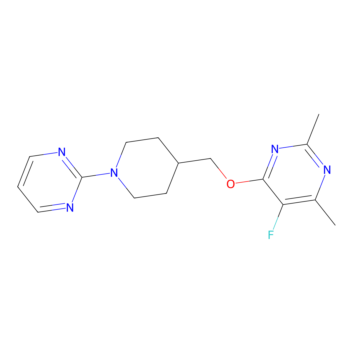 5-Fluoro-2,4-dimethyl-6-{[1-(pyrimidin-2-yl)piperidin-4-yl]methoxy}pyrimidine molecular structure, CAS 2640903-55-3