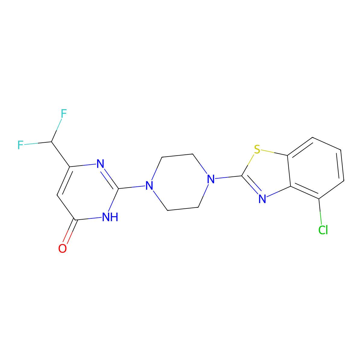 2-[4-(4-Chloro-1,3-benzothiazol-2-yl)piperazin-1-yl]-6-(difluoromethyl)-3,4-dihydropyrimidin-4-one molecular structure, CAS 2640903-63-3
