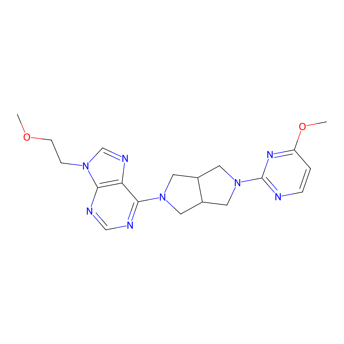 9-(2-methoxyethyl)-6-[5-(4-methoxypyrimidin-2-yl)-octahydropyrrolo[3,4-c]pyrrol-2-yl]-9H-purine molecular structure, CAS 2640903-69-9