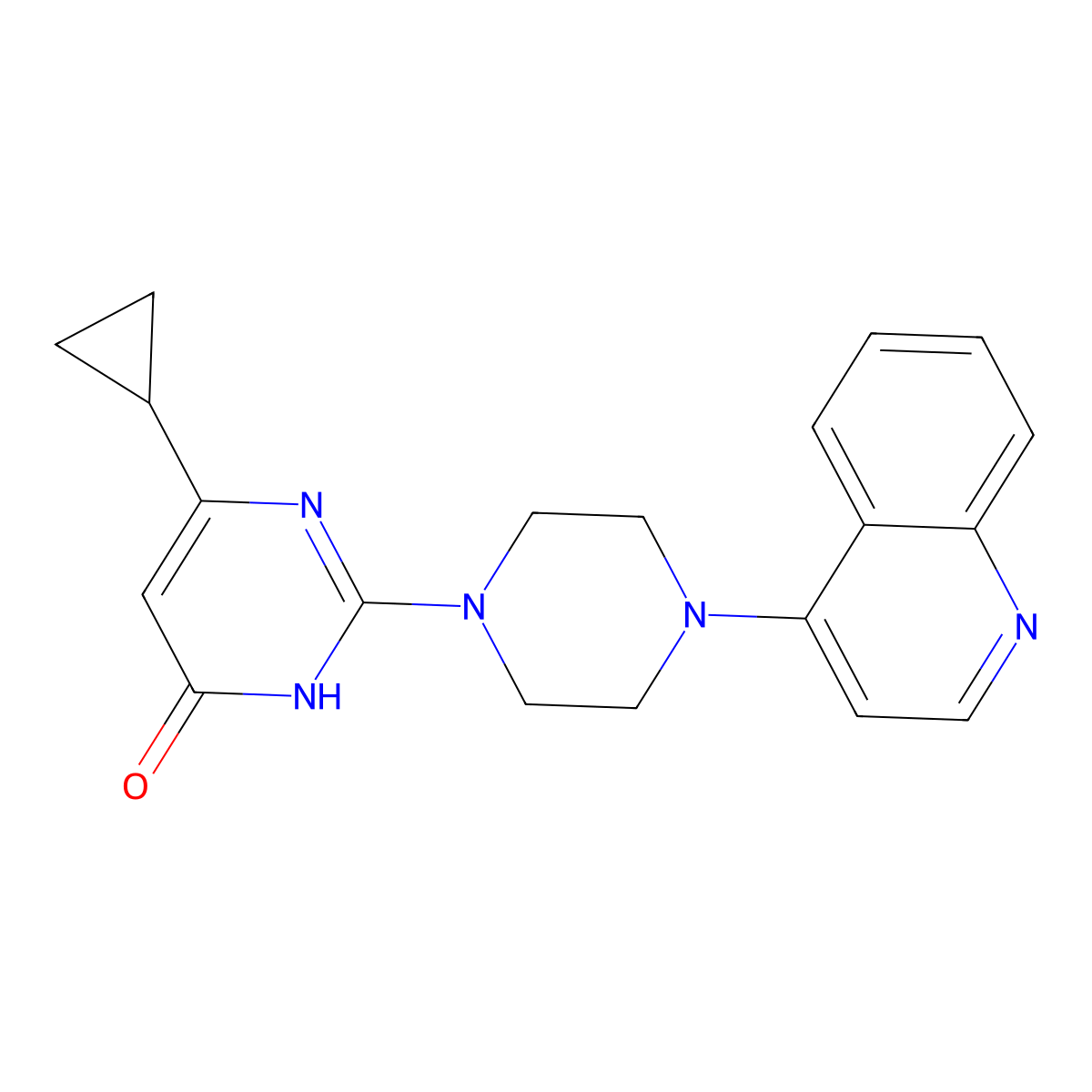 6-Cyclopropyl-2-[4-(quinolin-4-yl)piperazin-1-yl]-3,4-dihydropyrimidin-4-one molecular structure, CAS 2640903-70-2