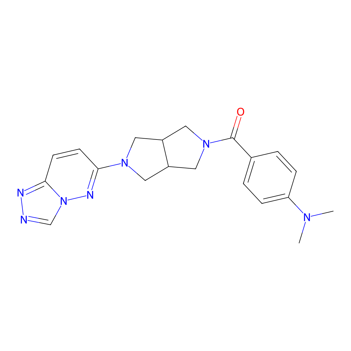 N,N-dimethyl-4-(5-{[1,2,4]triazolo[4,3-b]pyridazin-6-yl}-octahydropyrrolo[3,4-c]pyrrole-2-carbonyl)aniline molecular structure, CAS 2640903-75-7