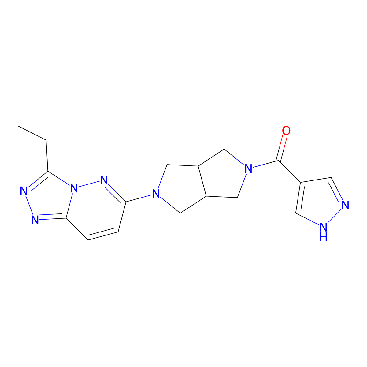 4-(5-{3-ethyl-[1,2,4]triazolo[4,3-b]pyridazin-6-yl}-octahydropyrrolo[3,4-c]pyrrole-2-carbonyl)-1H-pyrazole molecular structure, CAS 2640903-77-9