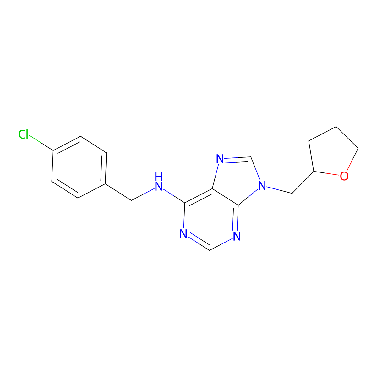 N-[(4-chlorophenyl)methyl]-9-[(oxolan-2-yl)methyl]-9H-purin-6-amine molecular structure, CAS 2640903-79-1