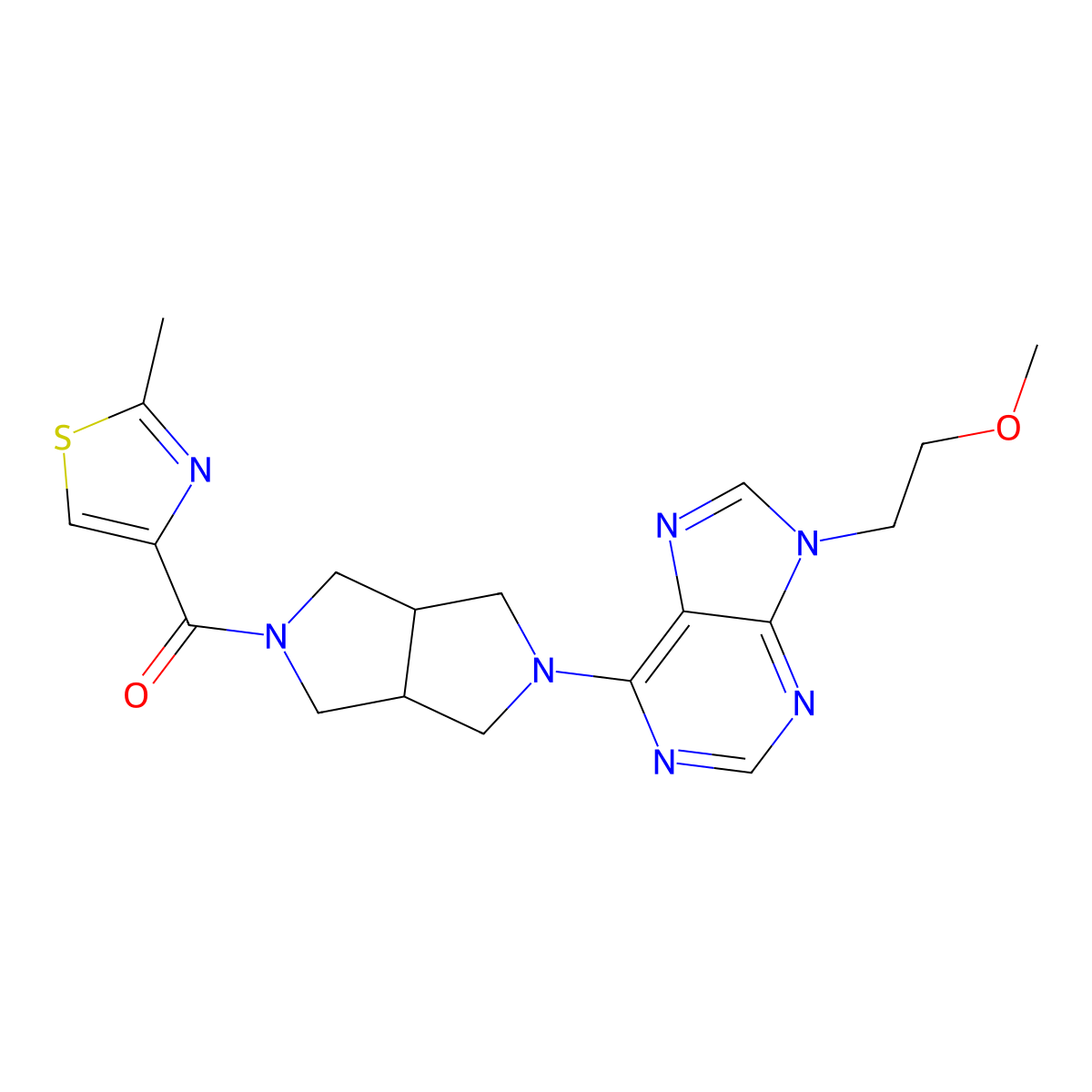 9-(2-methoxyethyl)-6-[5-(2-methyl-1,3-thiazole-4-carbonyl)-octahydropyrrolo[3,4-c]pyrrol-2-yl]-9H-purine molecular structure, CAS 2640903-80-4