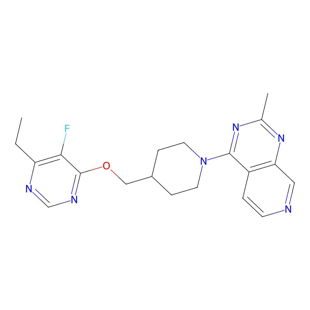 4-Ethyl-5-fluoro-6-[(1-{2-methylpyrido[3,4-d]pyrimidin-4-yl}piperidin-4-yl)methoxy]pyrimidine molecular structure, CAS 2640903-81-5