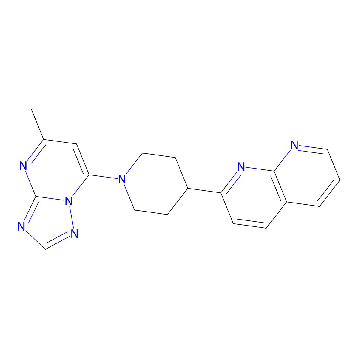 2-(1-{5-Methyl-[1,2,4]triazolo[1,5-a]pyrimidin-7-yl}piperidin-4-yl)-1,8-naphthyridine molecular structure, CAS 2640903-82-6
