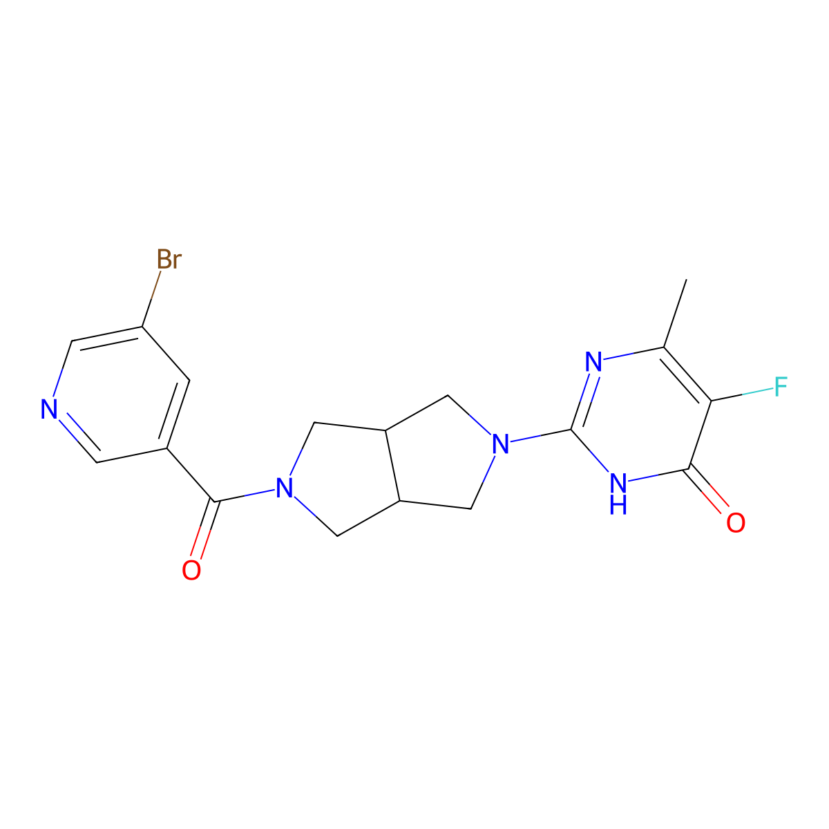 2-[5-(5-Bromopyridine-3-carbonyl)-octahydropyrrolo[3,4-c]pyrrol-2-yl]-5-fluoro-6-methyl-3,4-dihydropyrimidin-4-one molecular structure, CAS 2640903-86-0