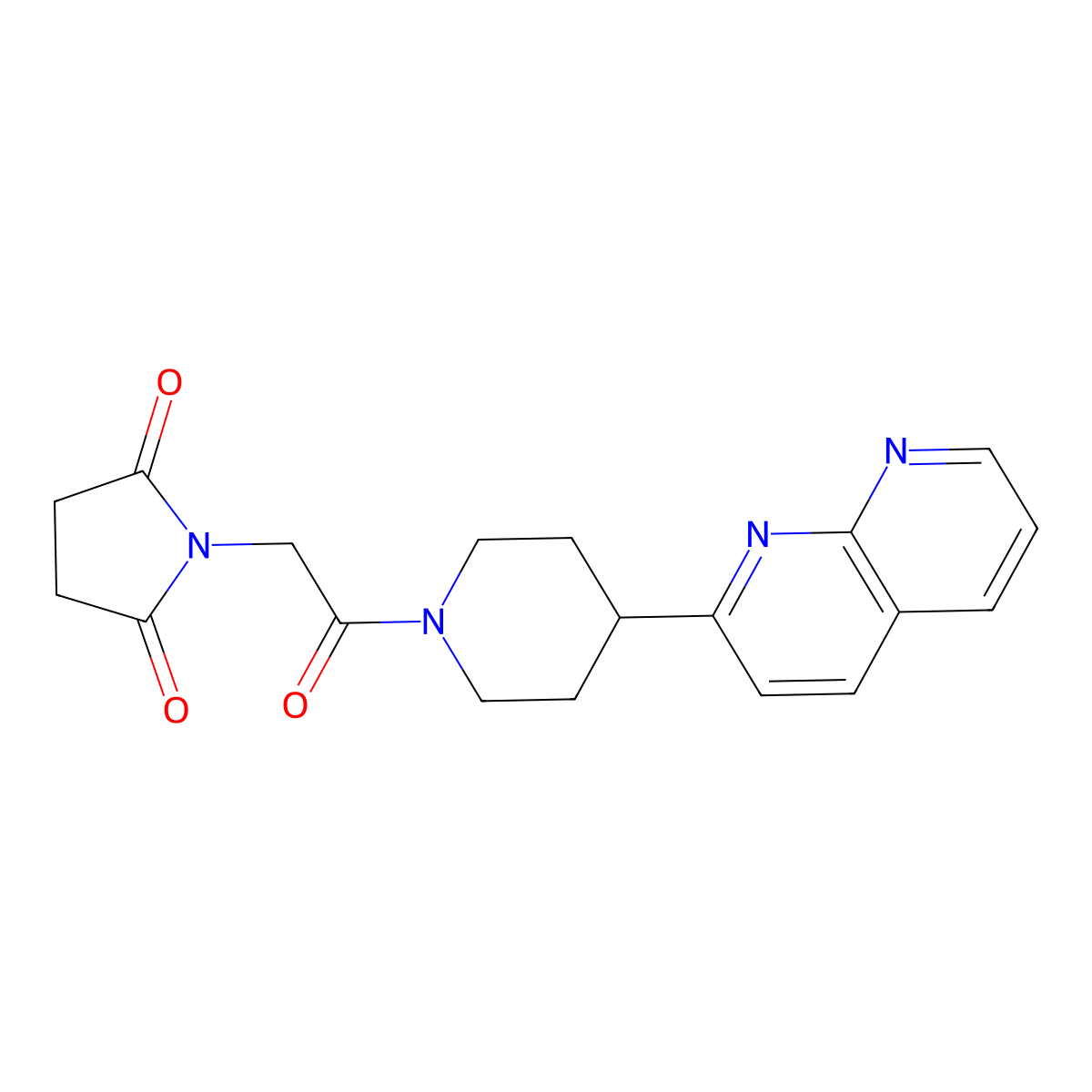1-{2-[4-(1,8-Naphthyridin-2-yl)piperidin-1-yl]-2-oxoethyl}pyrrolidine-2,5-dione molecular structure, CAS 2640903-90-6
